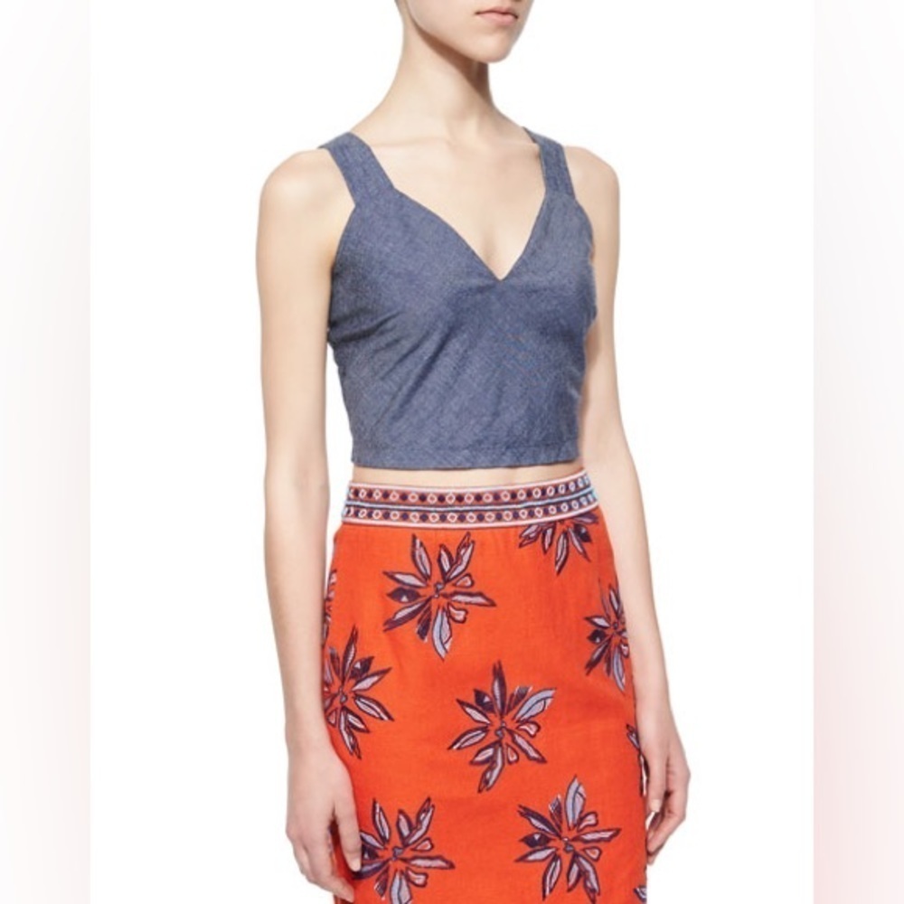 Elle Sasson Brooklyn Shantung Crop Top Chambray‎ Tank Top Size 6